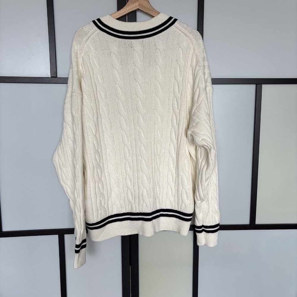 ABERCROMBIE & FITCH Cable knit Oversized Varsity Prep Sweater Women’s XL Tennis - Picture 8 of 13